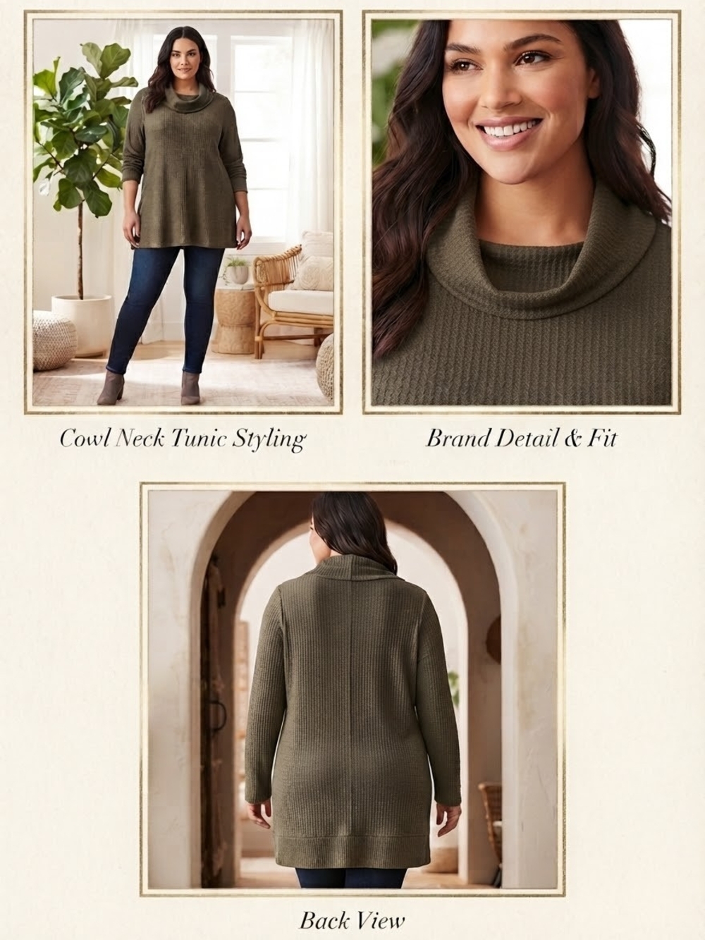 Lane Bryant Olive Ribbed Cowl Neck Tunic